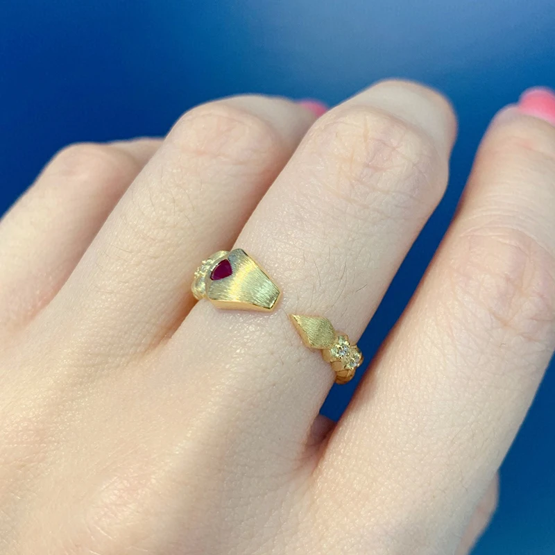 Aazuo 100% 18K Solid YellowGold Natrual Ruby Real Diamonds Fashion Open Ring Gifted For Woman Wedding Day Deluxe Banquet Party