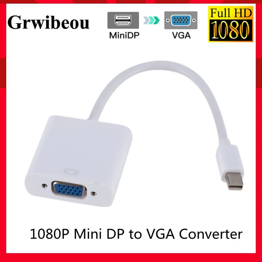 Mini DisplayPort para cabo adaptador VGA, macho, DP para macho, conversor VGA, TV Box, PC, laptop, 1080p