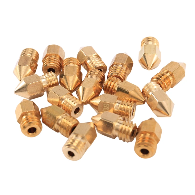 18 Pcs 3D Printer Nozzles M6 Extruder Brass Nozzle Print Head (2X0.2Mm+2X0.3Mm+6X0.4Mm+2X0.5Mm+2X0.6Mm+2X0.8Mm+2X1.0Mm) For MK8