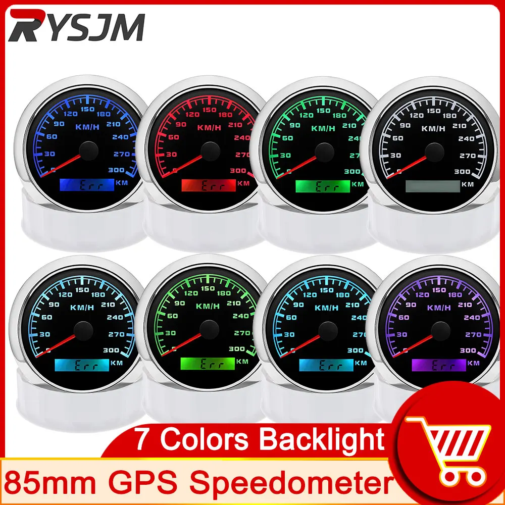 

HD Universal Car GPS Speedometer 12V 24V 85mm 300km/h Speed Meter With 7 Colors Backlight With LCD For Motor Car Truck Boat