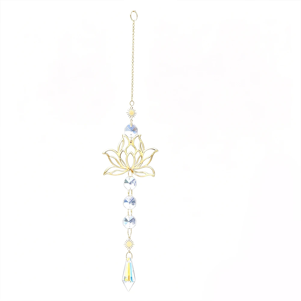 2pcs Lotus Suncatcher Crystal Hanging Rainbow Icicle Drop Car Charm Rear View Mirror Pendant Yoga Meditation Garden Window Decor