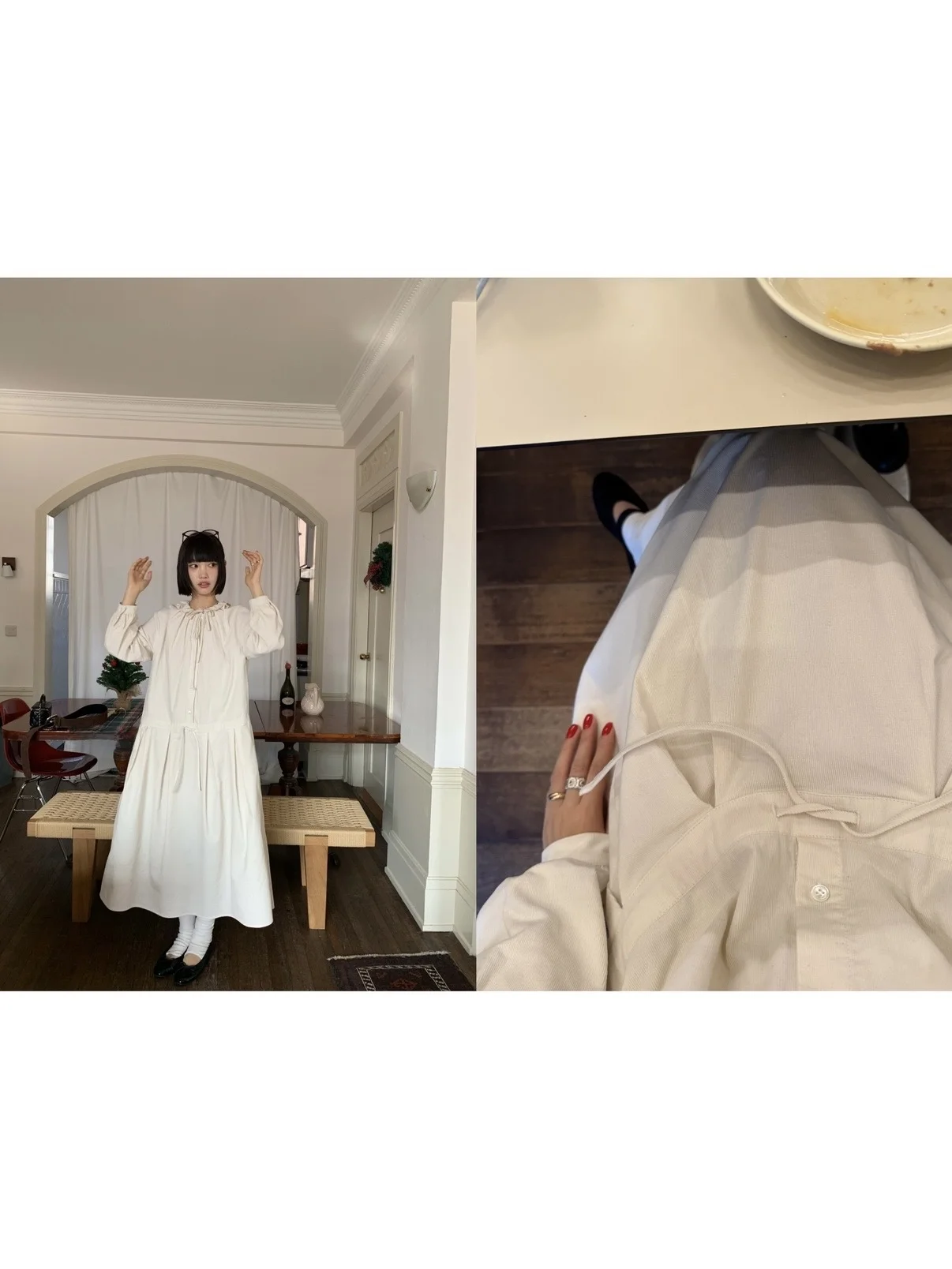 

Artistic Long Cotton Corded Lace Collar Loose Waist Skirt Dr Voluminous Skirt Autumn Spring Summer Women's Long Sve