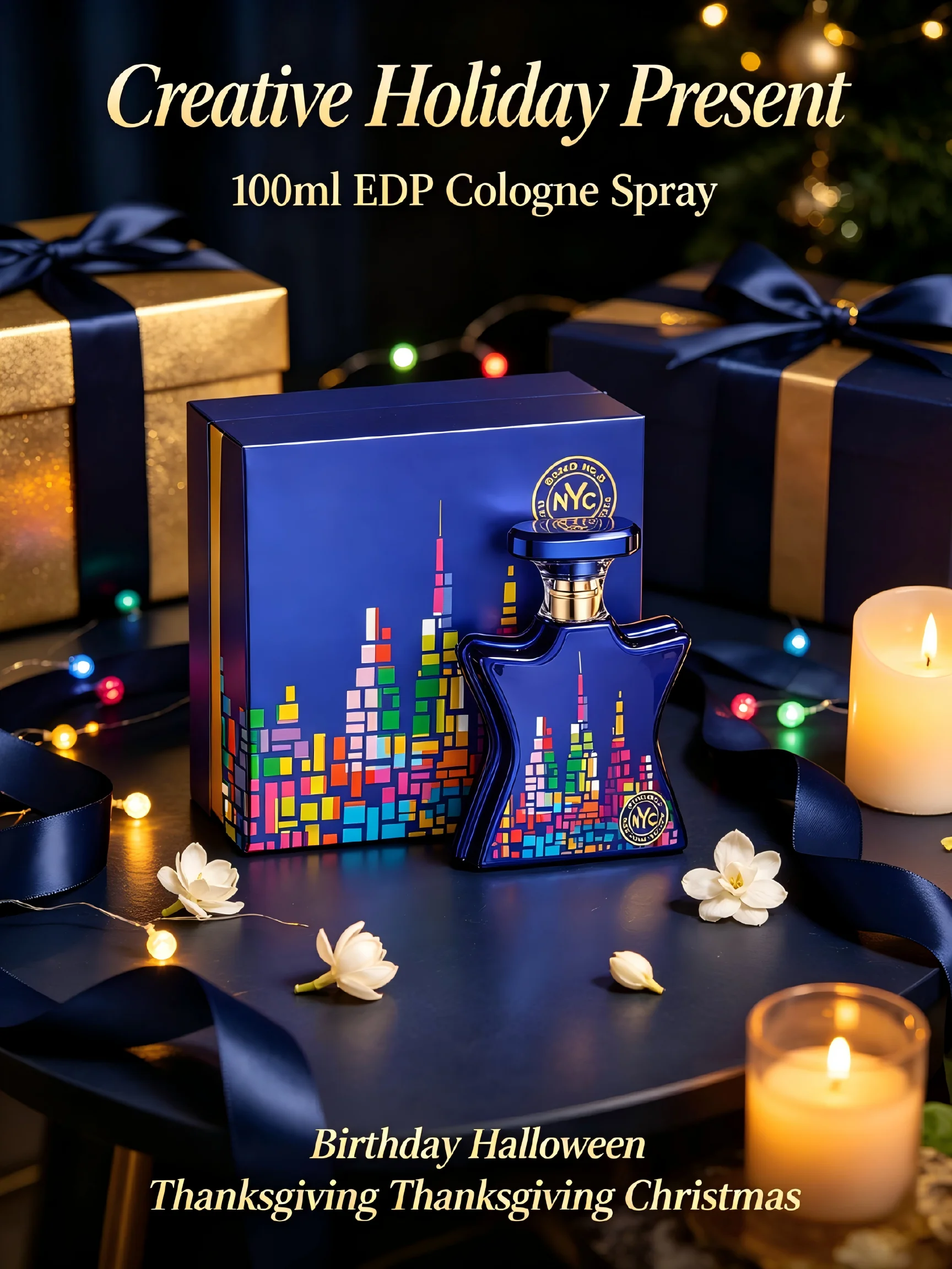 Bond No.9 New York Nights Perfume 100ml EDP Cologne Spray Men Women Long Lasting 10h Sweet Caramel Coffee Jasmine Scent Creative Birthday Halloween Thanksgiving Christmas Holiday Present Premium Fine Mist Glass Star Shaped Blue Bottle view 4