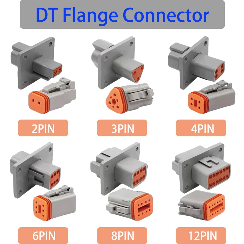 

5/10/100set 2P/3P/4P/6P/8P/12 Pin DT Male Female Connector DT04-6P-L012 Waterproof Plug-In With Fixed Flange DT04-4P-L012