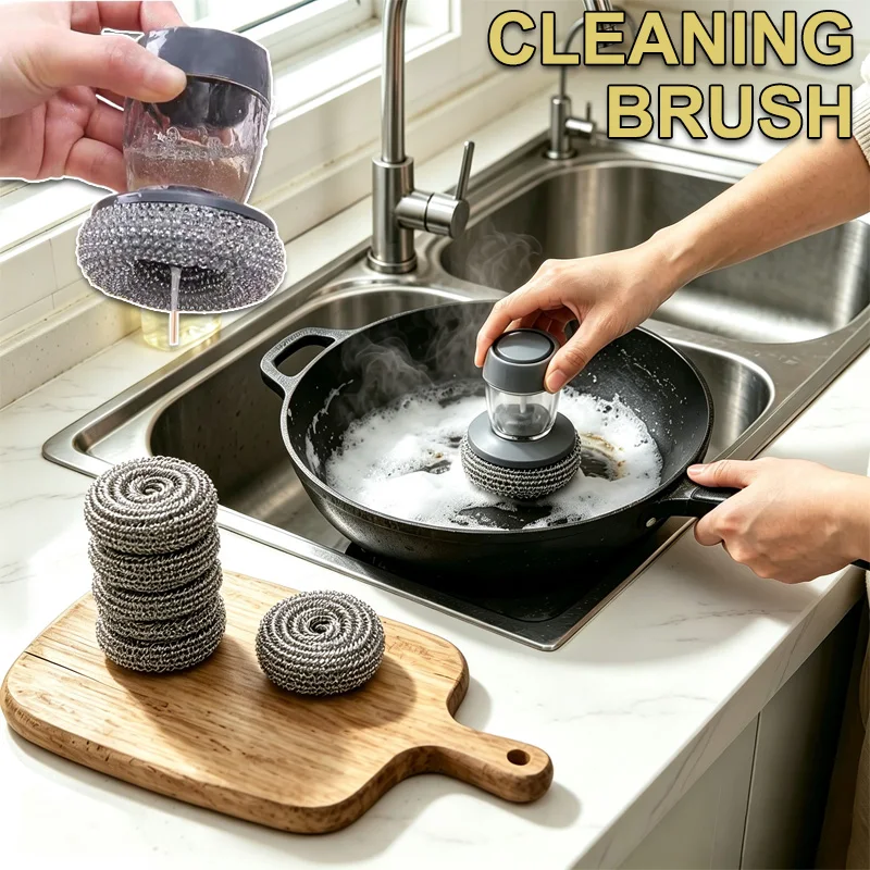 1~10Pcs Automatic Liquid Adding Pot Washing Brush Household Kitchen Dish Scrubber Pot Cleaning Tool with Handle