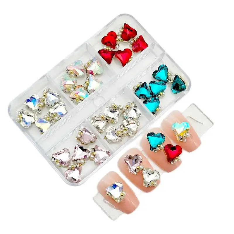 6 Gitter-Nagelsteine, Saturn-Planet-Kreuz-Nagelanhänger, luxuriöse Nagelteile, Diamant-Kristall-Nagelkunst-Dekorationszubehör