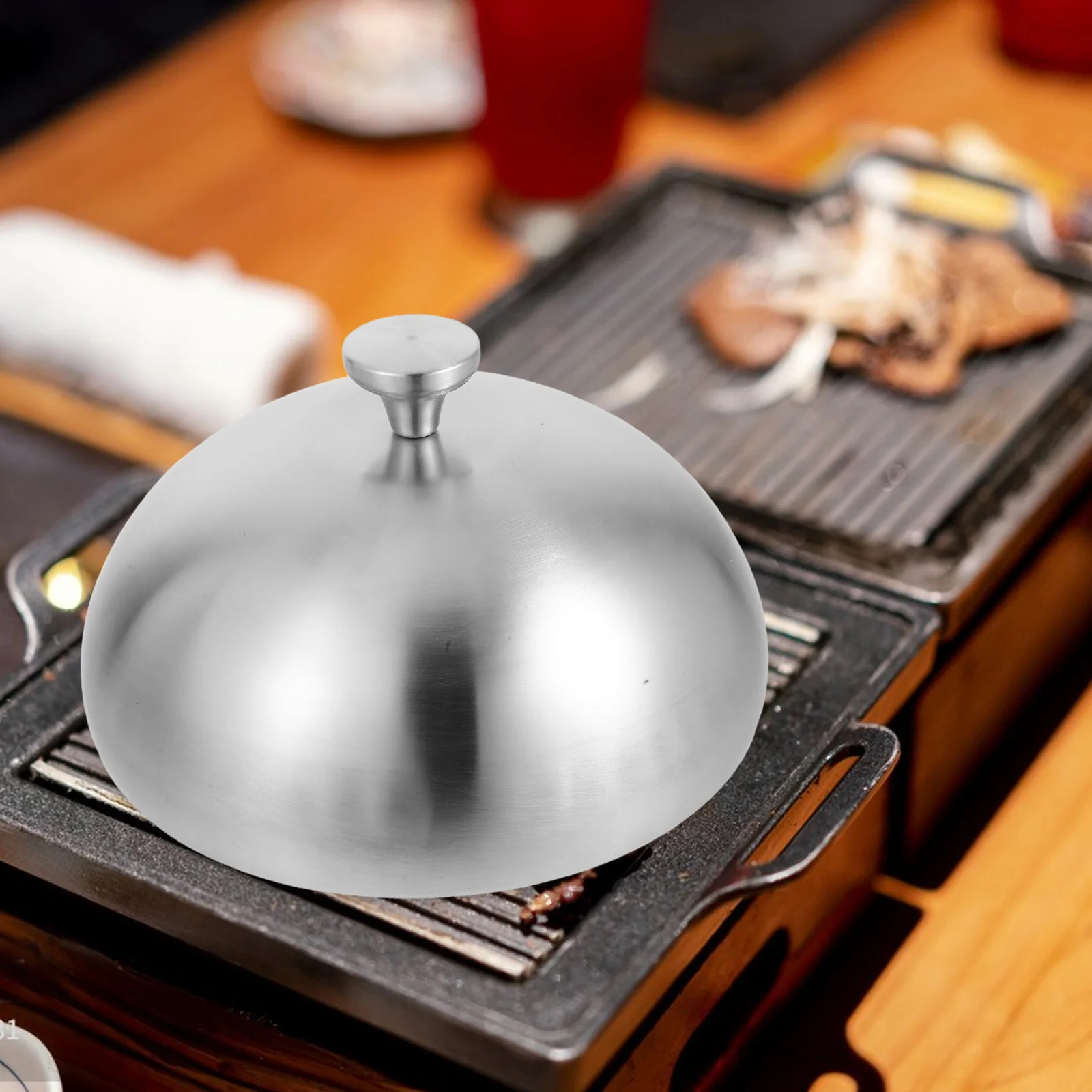 Cúpula de comida de acero inoxidable, tapa redonda para aclarar, plato para servir, cúpula para plato para carne, pastel de mariscos, uso en restaurante en casa, 23Cm