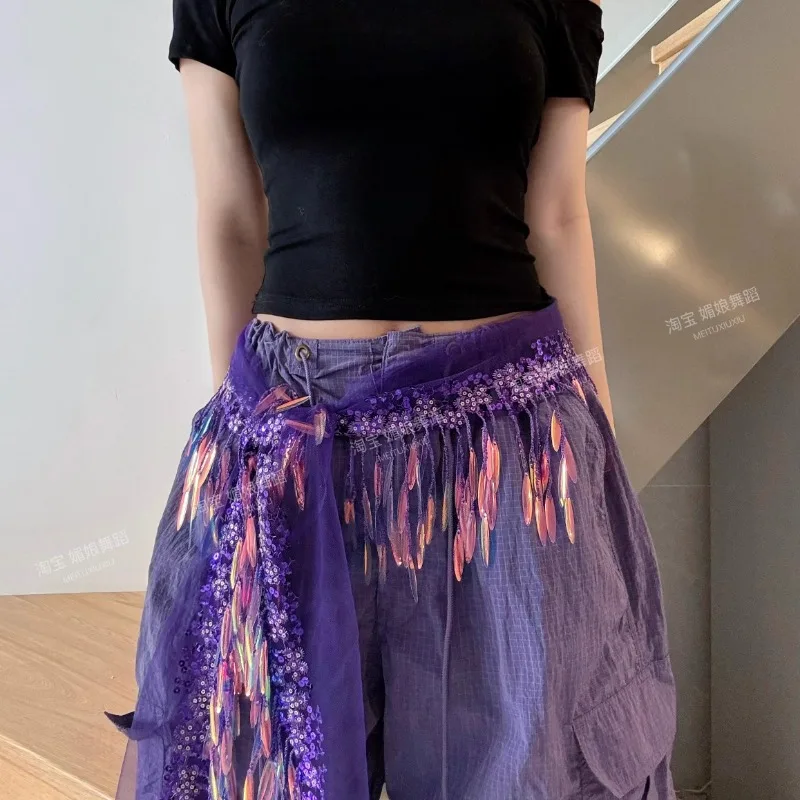 Maßgeschneiderter Jazz Dance Hip Hop Furz Vorhang Street Trend Pailletten Hüfttuch Quaste Taille mit Bauchtanzbekleidung Taillenkette Schal