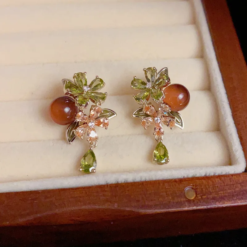 

Exquisite 925 Silver Needle Unique Zircon persimmon fruit tassel Pendant Earrings For Women wedding Classic Fine Jewelry