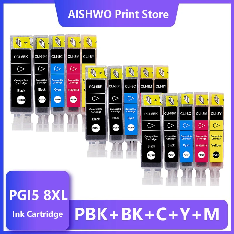 ASW Compatible Ink Cartridges PGI-5 CLI-8 PGI5 CLI8 for Canon PIXMA iP4200 iP4300 iP4500 MP500 iP5200 MP530 MP600 MP610 MP800