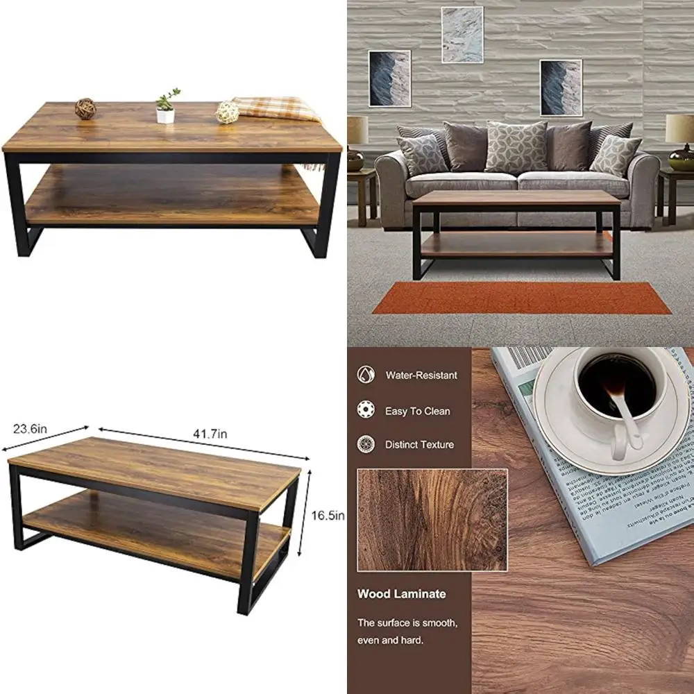 

Industrial Style Living Room Coffee Table with Storage Shelf, 41.7in Brown Wood
