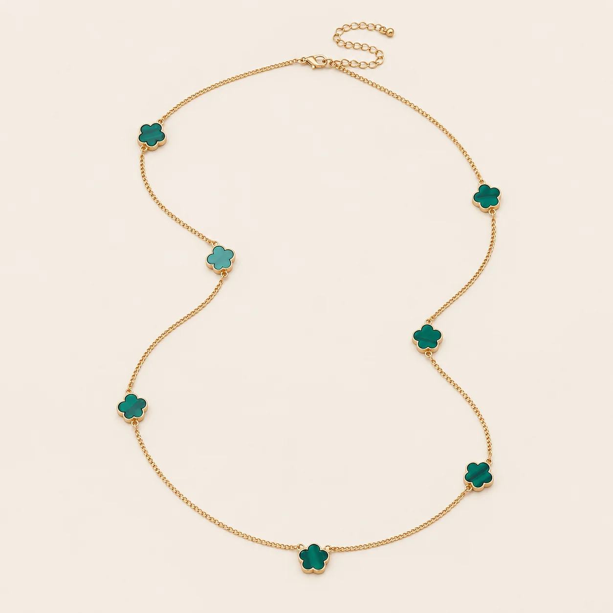 Lucky Five Leaf Clover Long Necklace Gold Color Green Charm Adjustable Chain for Women Minimalist Daily Wear Jewelry Gift