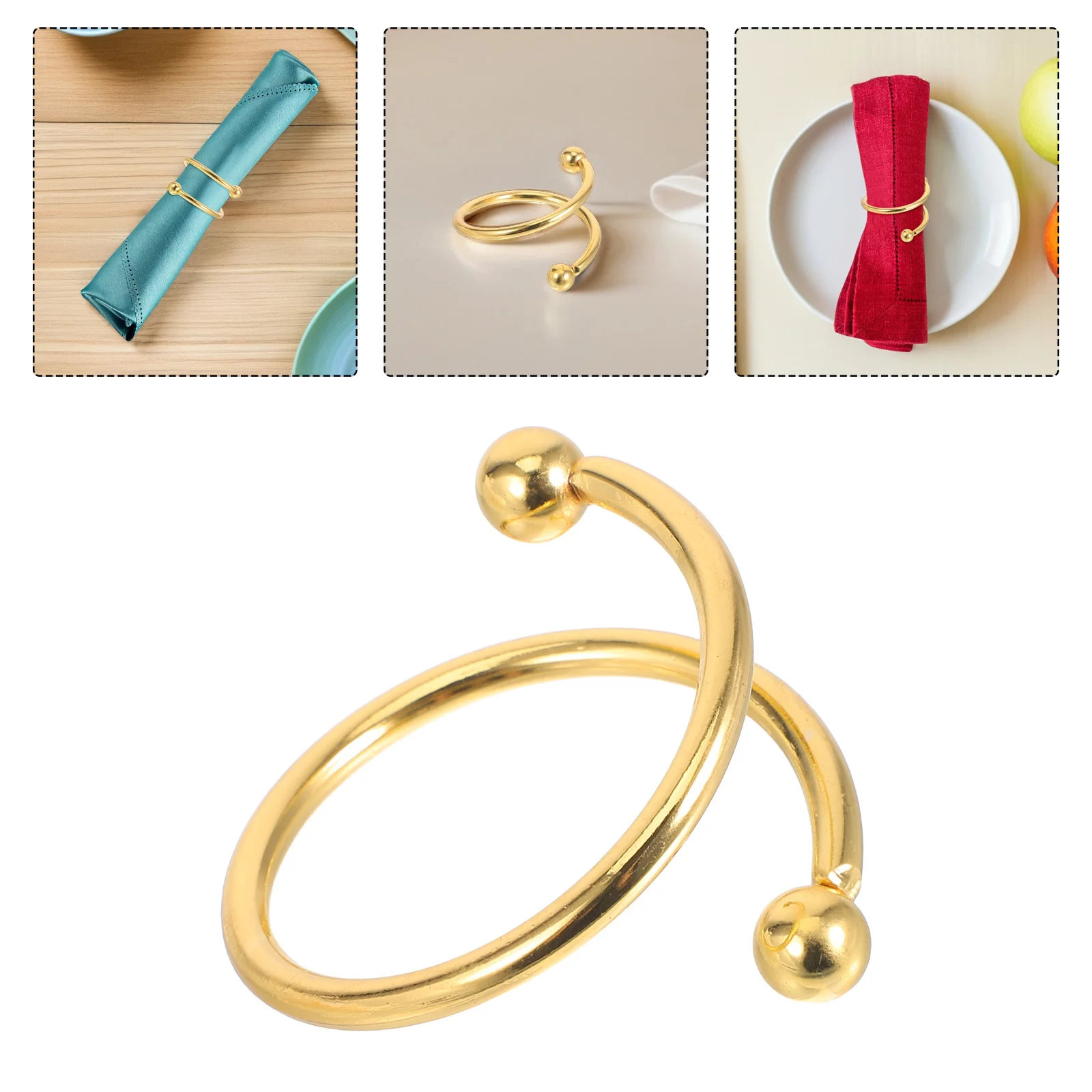 

12Pcs Golden Napkin Rings Metal Spiral Cross Double Bead Design Formal Dinner Wedding Banquet Table Setting Decorative Holders