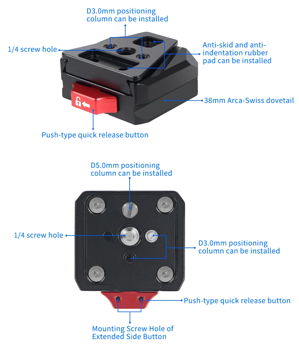 Faltbare V-Lock-Halterung, 360-Grad-verstellbare Mehrzweck-Schnellwechselplatte für ARCA-Stative, Stabilisator, Kamera, V-Mount-Netzteil – Detail 10