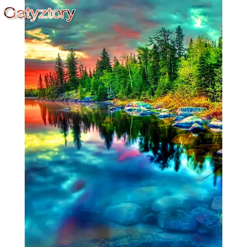 

GATYZTORY 60x75cm DIY Painting By Numbers Lake Scenery Pictures By Numbers Home Decor Digital Painting On Canvas For Unique Gift