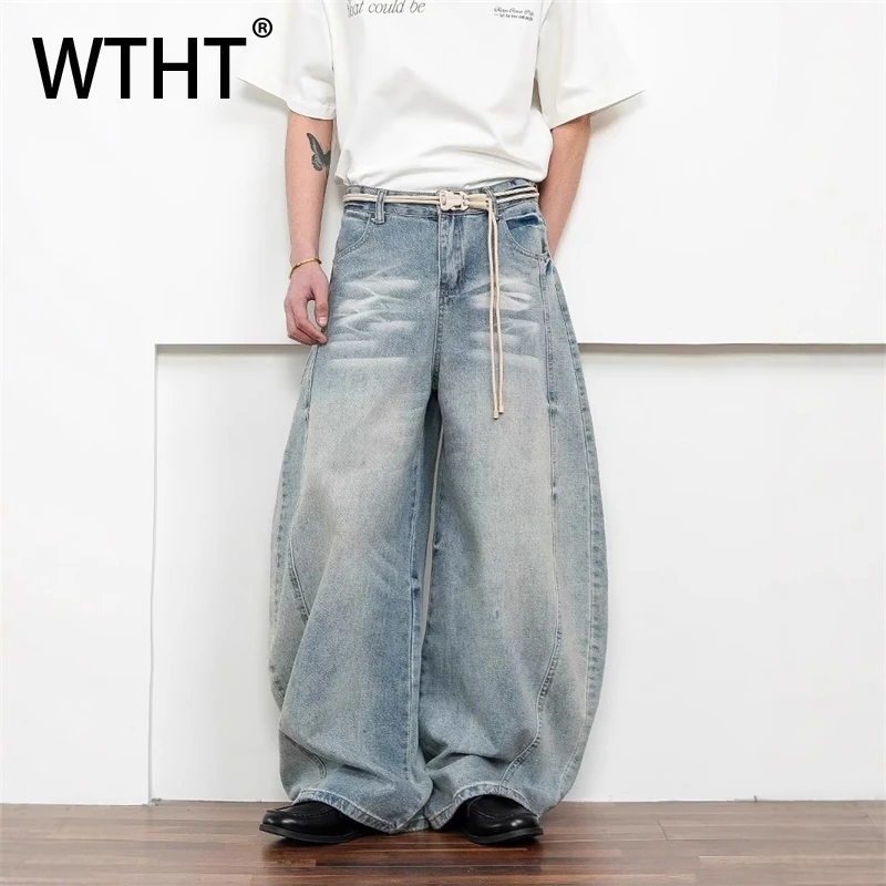 

WTHT Fashion 2025 Summer Men's Gradient Do Old Design Loose Denim Pants Vintage New High-waisted Wide Leg Jeans Male 2A0919