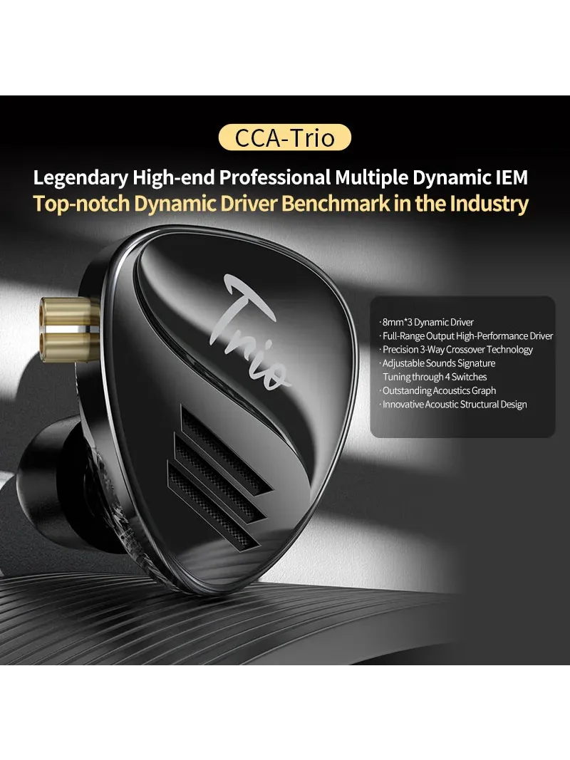 

CCA Trio in Ear HiFi Earphone 3DD Dynamic High-end Tunable Earphones Monitor Headphone Cancelling Earbuds Bass Headsets