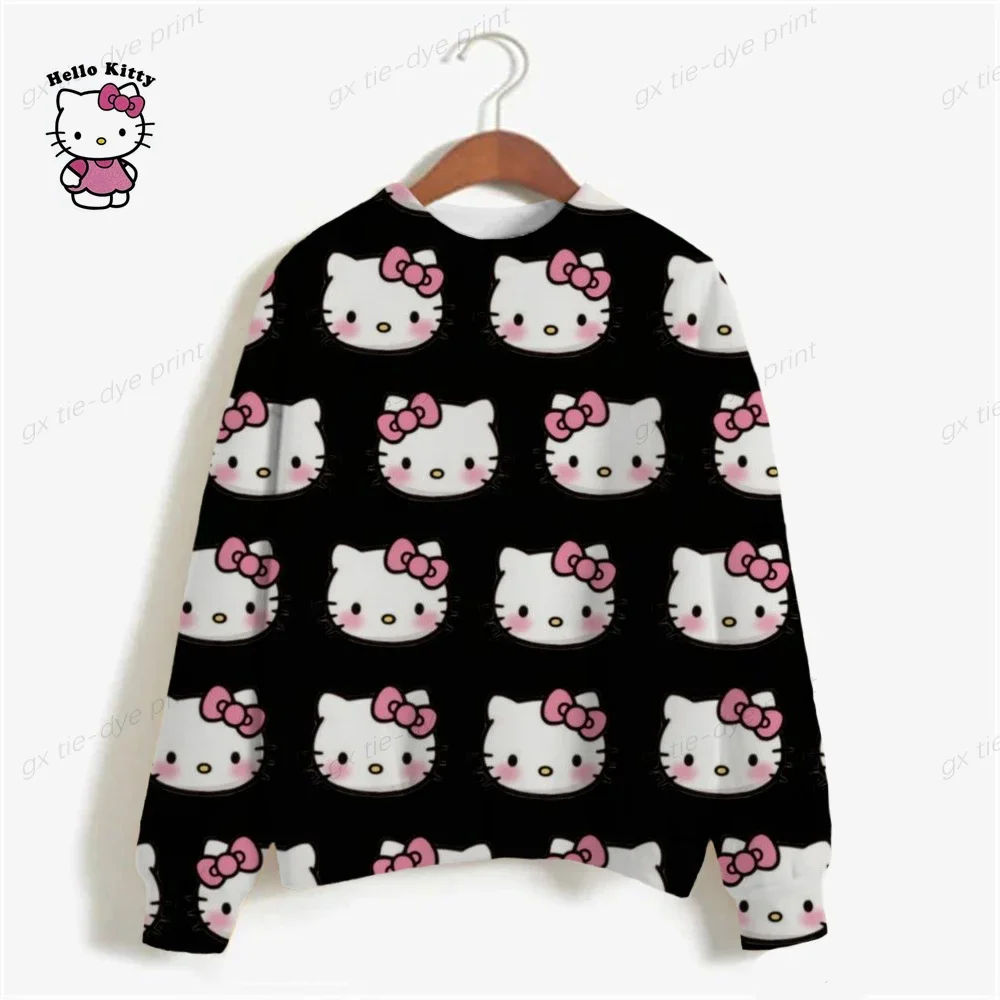 New Woman O-Neck Sweatshirt Casual Loose Fit Hoodie Harajuku Aesthetic Streetwear Hello Kitty 3D Pullover Tops Korean Pop