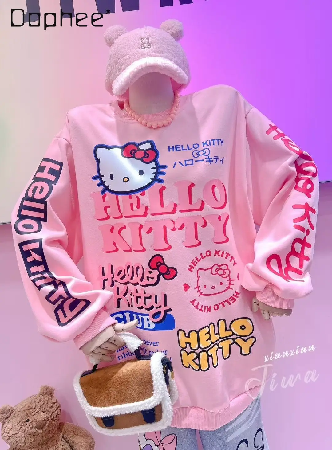 Loose Letter Cotton Tops Female 2025 New Fashion Cartoon Clothes Women Sweatshirt Kawaii Clothes Sweet Pink Sweatshirts