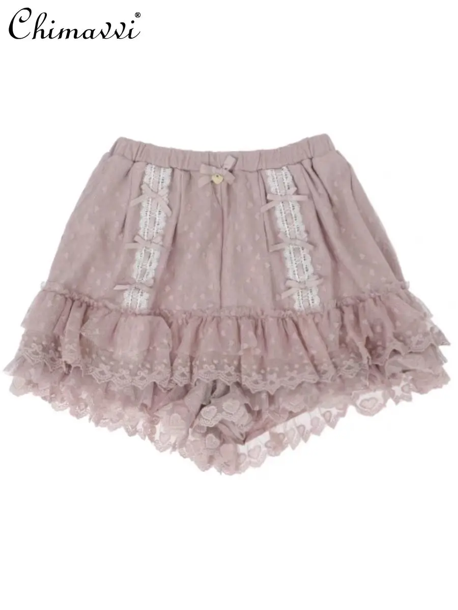 Soft Cute Girl Shorts New 2024 Summer Clothes Japanese Mine Style Elastic Waist Women's Versatile Elegant Lolita Lace Shorts