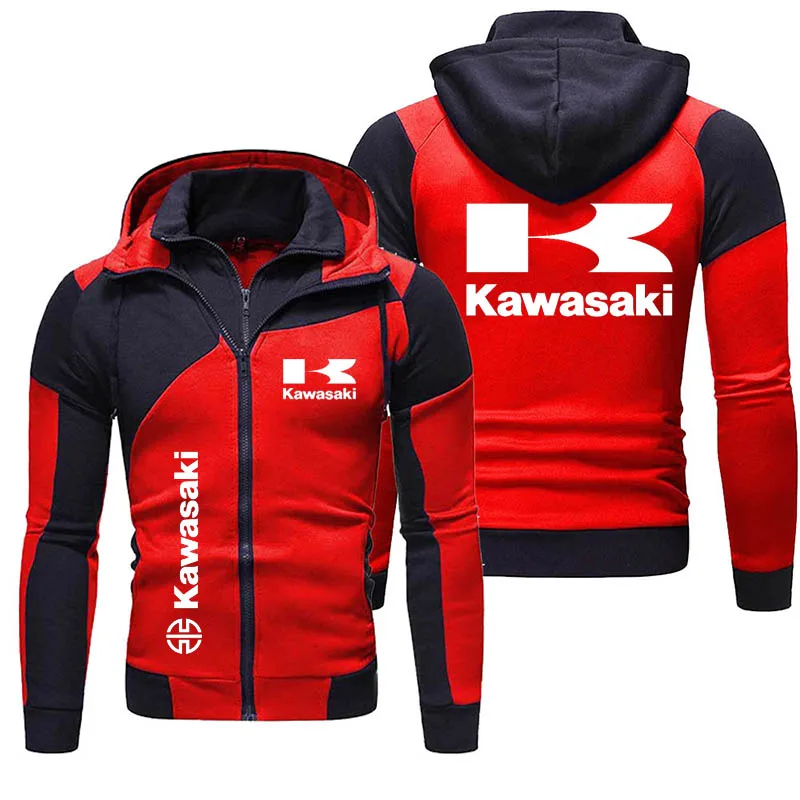 

2025 New Hoodie Jacket Kawasaki Logo Printed Minimalist Jacket Winter Men's Thick Warm Double Layer Zipper Jacket Coat Cool Tops