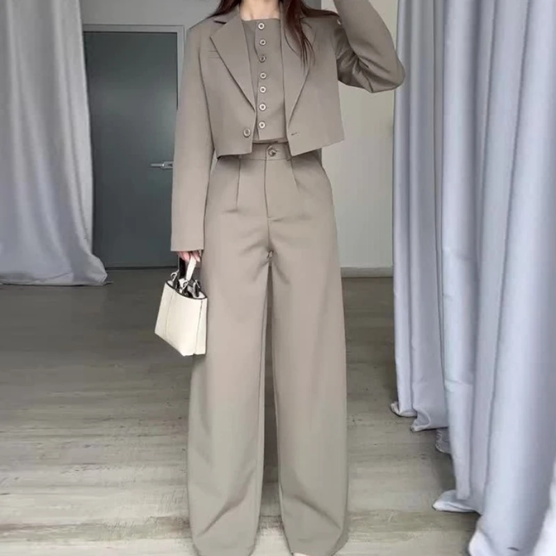 

Fall 2025 Fashion Commuter Women's Solid Color Lapel Short Shirt High Waist Pants Two-piece Set