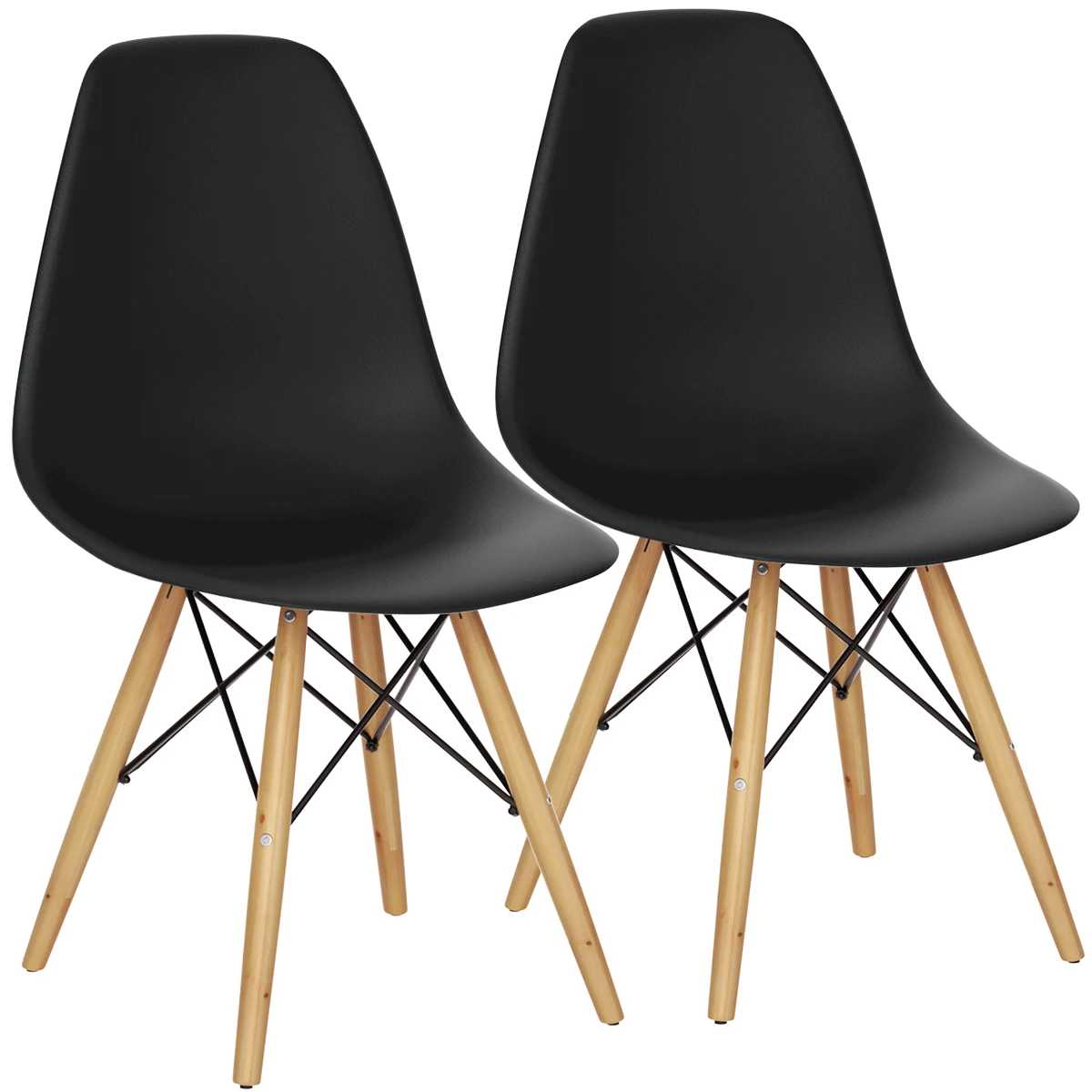 

Set of 2 Dining Chairs Mid Century Modern Wooden Legs Kitchen Living Room Black