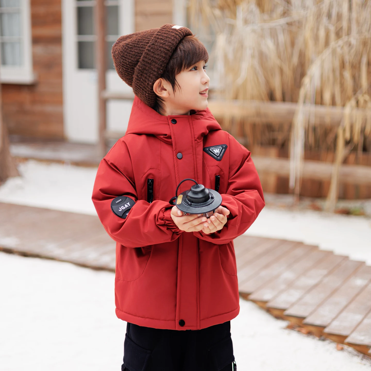 

Утепленная флисовая парка для мальчиков: осенне-зимняя теплая хлопковая куртка, молодежная модная водонепроницаемая куртка с капюшоном и длинными рукавами