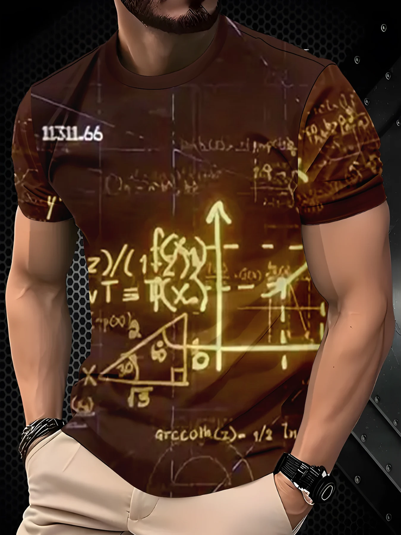 Crew Neck T-Shirt For Men, Vintage Glowing Mathematical Symbol Front Print