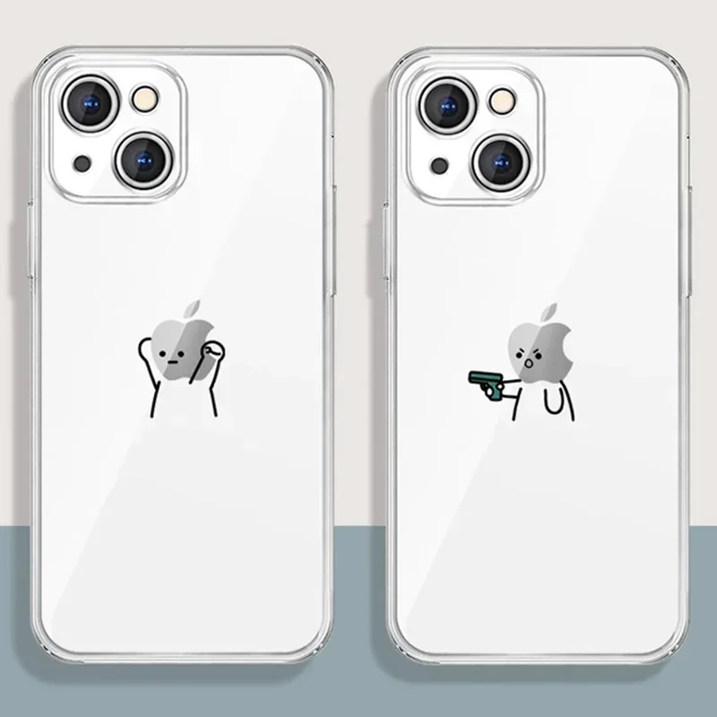 Funny Matchstick Men Thin Clear Couple Phone Case For iPhone 13 15 11 12 14 16 Pro XS Max Mini XR Plus SE Paired Cover Shells