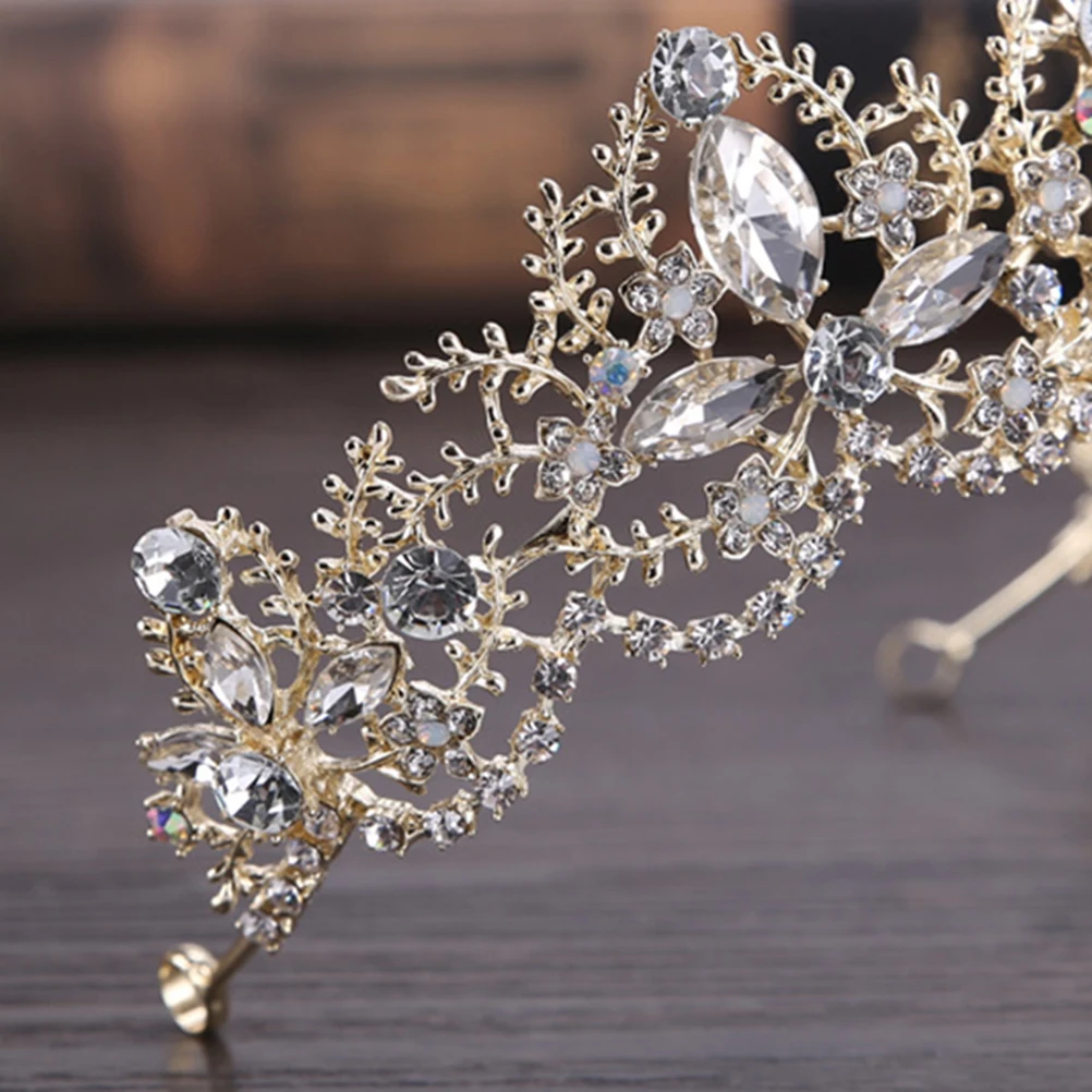 

Exquisite Crystal Rhinestone Tiara Crowns Wedding Bridal Hair Accessories Lightweight Durable Shallow Golden White Drill Women