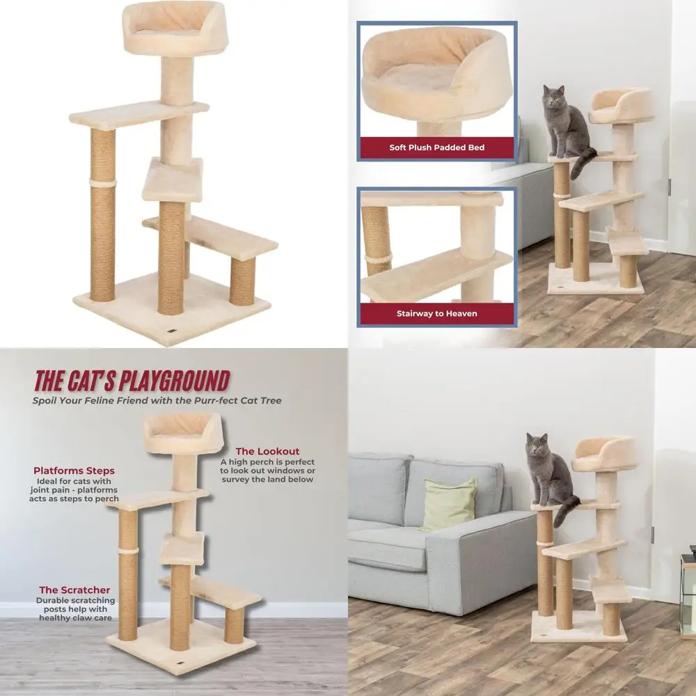 

Medium Beige Tulia Senior Cat Tower with Scratching Posts and Backrest Top Platform