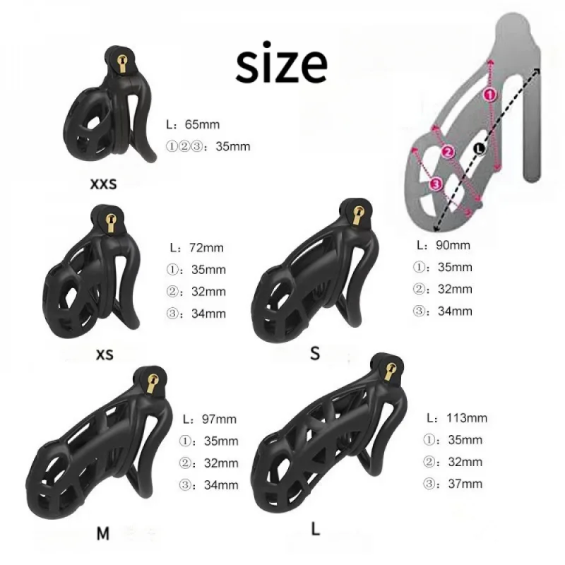 New 5 Sizes Male Chastity Cage with Lock and 4 Rings Resin Penis Restraint Virginity Device Adult Supplies Sex Toys for Men 18+