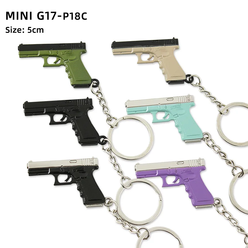 Tot Gun Keychain Alloy Weapon G17 P18C Mini Full Metal Model Game Periphery Light Key Chain Pistol Toy Birthday Gifts for kids