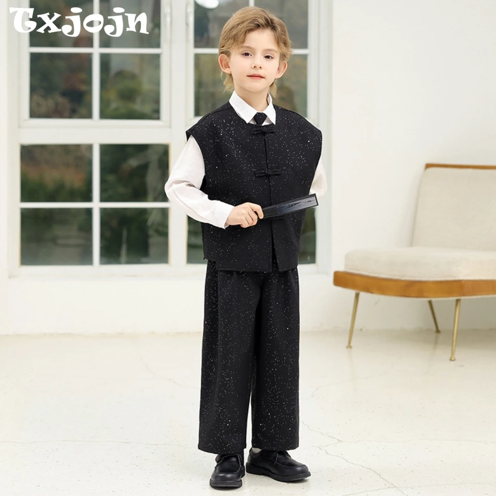 

Txjojn Children's Glitter Suit Set 3 Pieces Vest Pants Tie Chior Performance Outfit,High Quality Boys Suits Wedding Guest Outfit