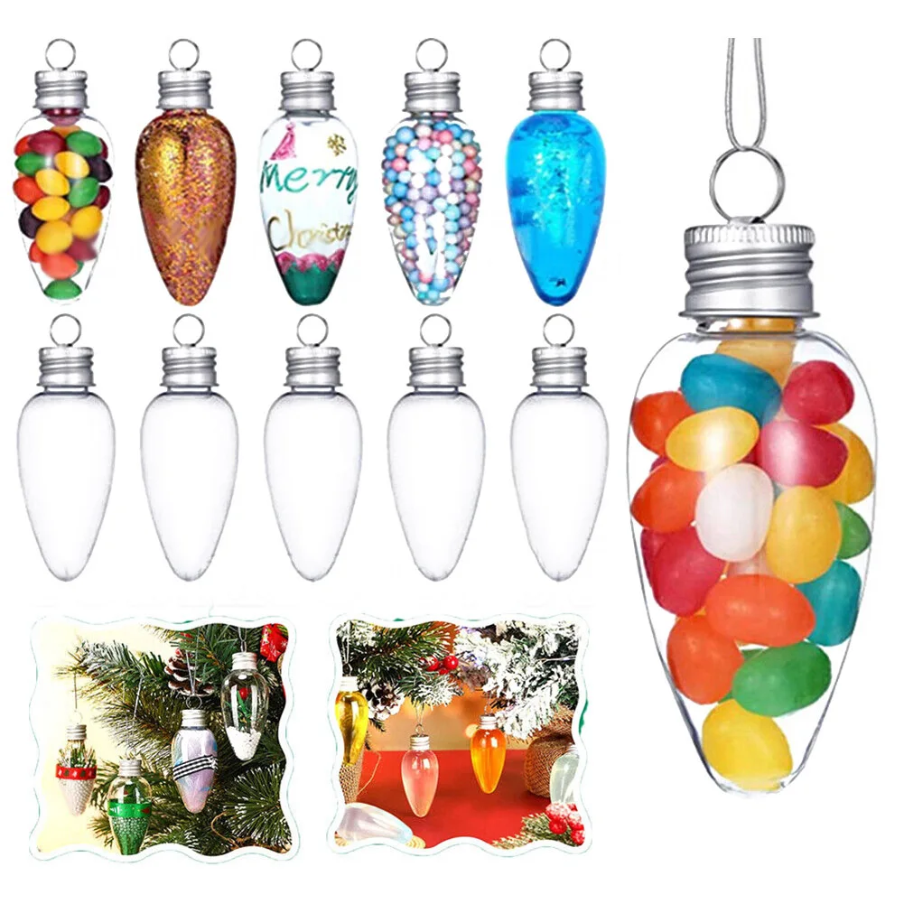 

50/10/5pcs Light Bulb Shaped Refillable Bottles Christmas Ornaments Plastic Candy Containers DIY Christmas Ball Plastic Baubles