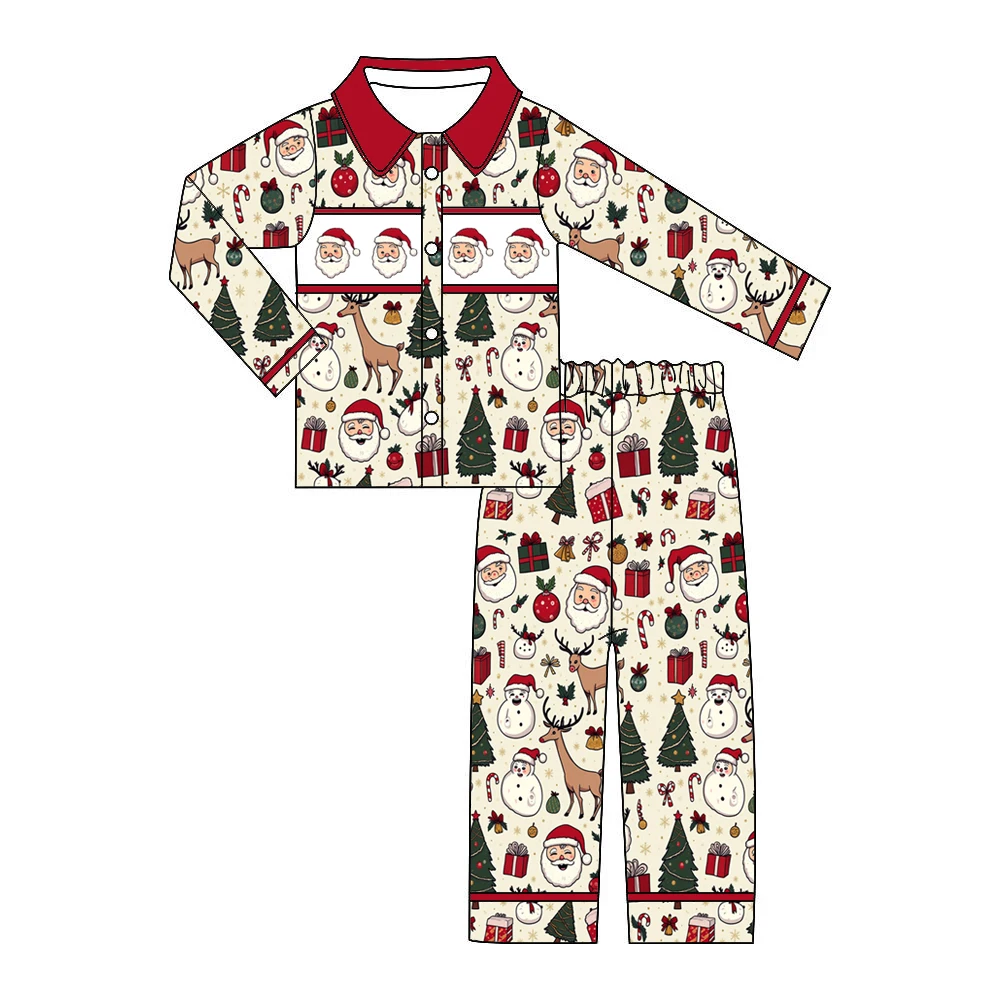 Boutique Children Christmas Outfits Ruffles Girls Pink Santa Claus Pajamas Set Kids Candy Pyjamas Clothing