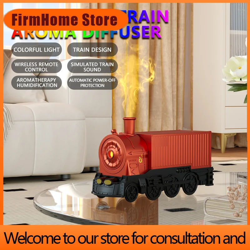 FirmHome Store300 ML Mini Train Shape Aromatherapy Essential Oil Diffuser Ultrasonic Cool Mist Air Humidifier With LED Lamp Remo