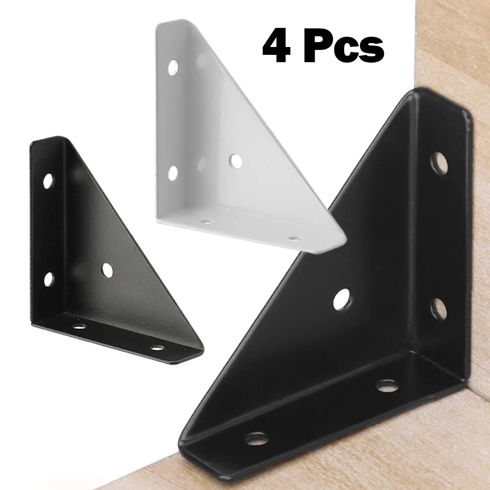 4PC Joining Plate Iron Corner Brackets 66x35mm White/Black 5Hole 90 Degree Angle Protector Board For Home Hardware Accessories