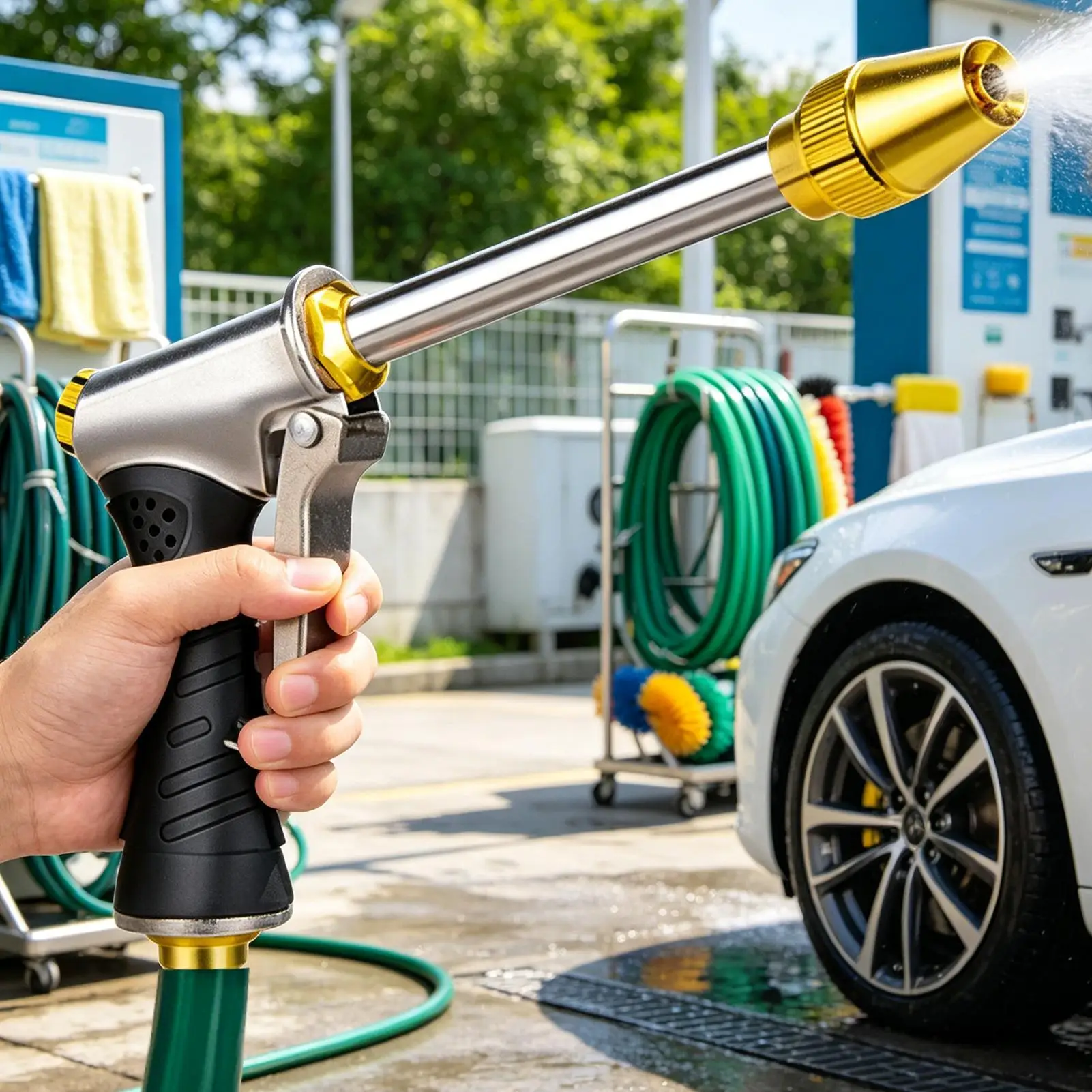 

Car Washing Hose Sprayer Heavy Duty 4 Adjustable Patterns Outdoor Garden Hose Nozzle Sprayer Car Washing Products Gadgets Hose