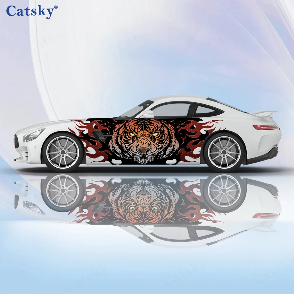 Colorful Tiger Head Pattern Car Vinyl Wraps Decal Self-adhesive PVC Sticker Suitable for Trucks SUV Decoration Auto Accessories