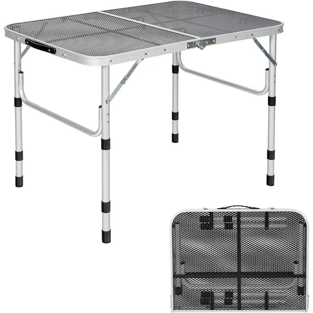 

Портативный складной походный стол с железной сетчатой столешницей, 4 регулировки высоты, легкий, для пикников, гриля и вечеринок на открытом воздухе