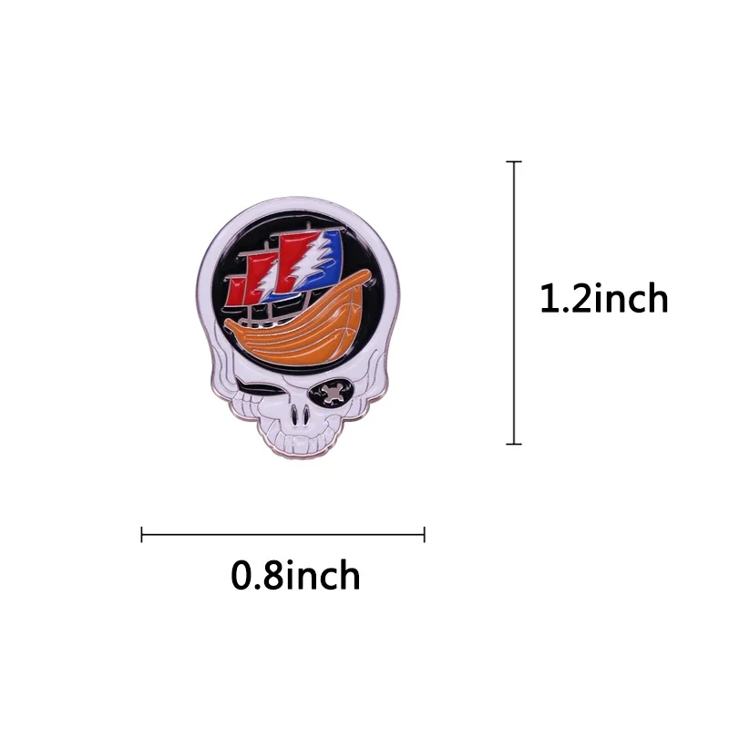 Ship In Skull Attacked By Sea Monster Enamel Pin Brooch