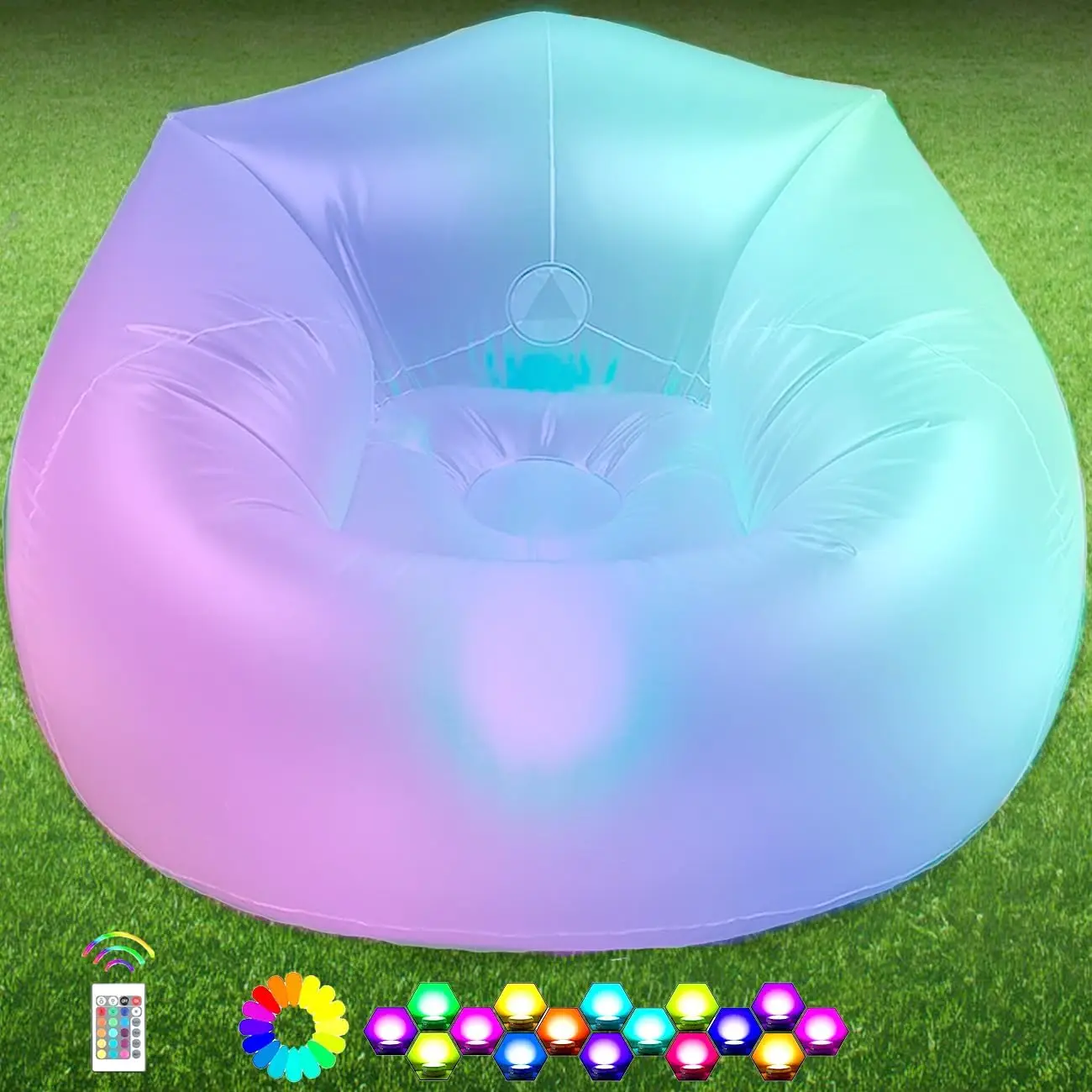 

Inflatable Couch For Adults Kids,Illuminated Blow Up Lounger Chair Built-In Air Pump,Led Swimming Pool Air Chair For