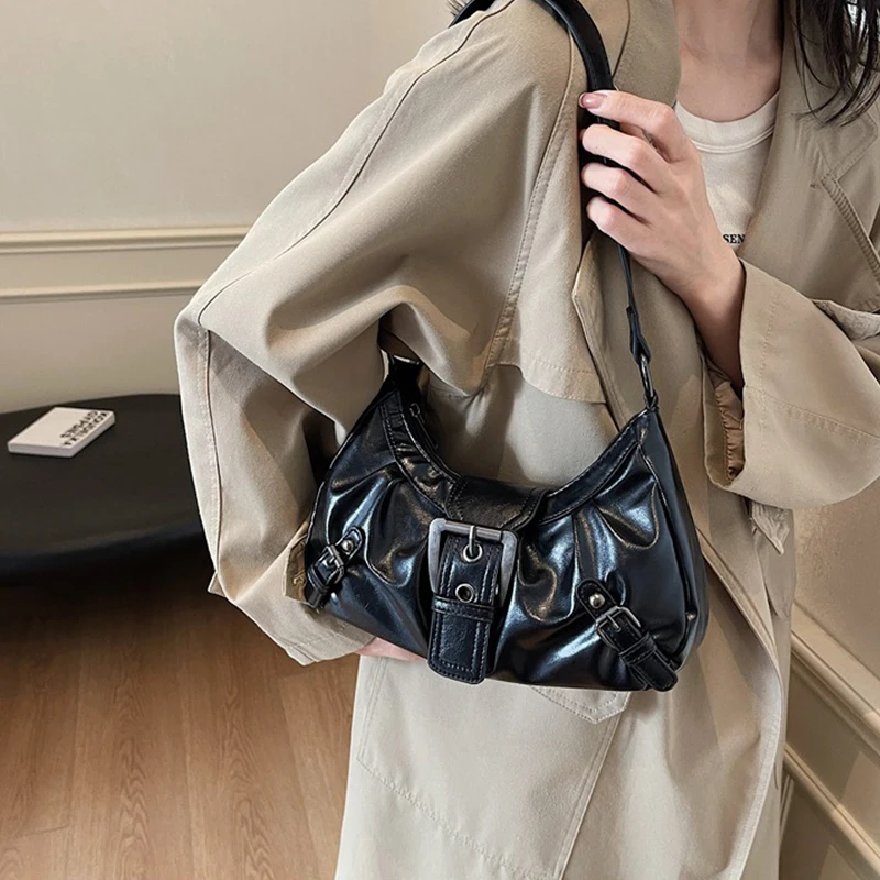 Y2K Retro Plissierte Hobo-Schultertasche für Damen, Trendige Maillard-Style Unterarmtasche, Clutch-Handtaschen für Reisen, Arbeit und Shopping – Detail 3