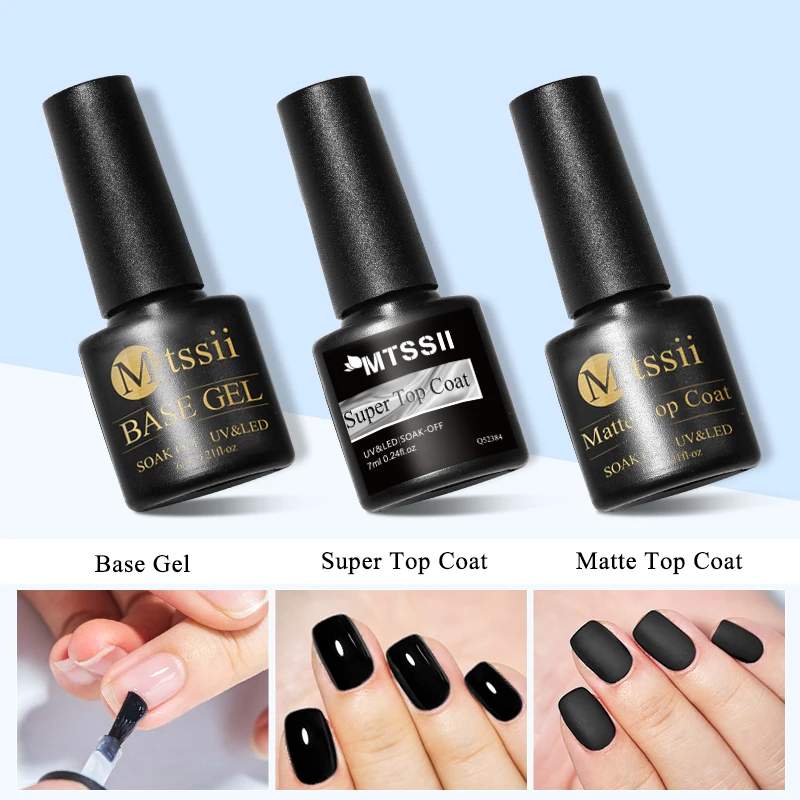 Mtssii Base Top Coat Gel Polish UV Soak off Transparent Gel Varnish Semi Permanent Nail Art Manicure Gel Varnish Matte Top Coat