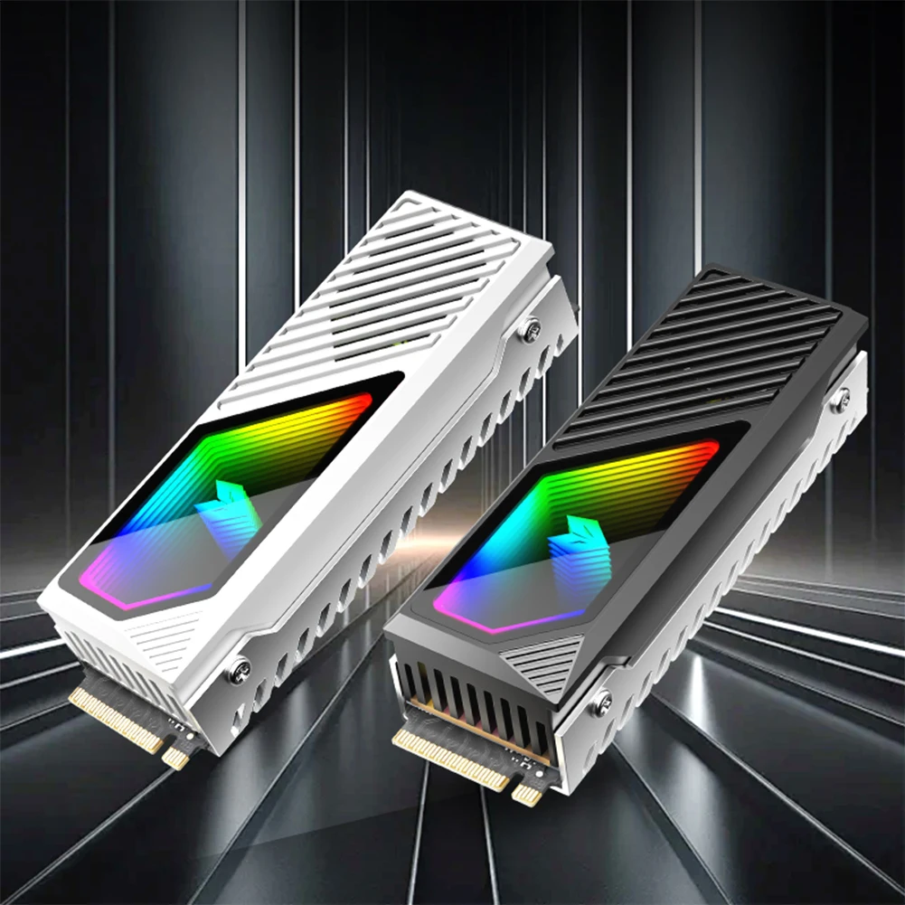 M.2 2280 SSD ฮีทซิงค์ SSD หม้อน้ําอลูมิเนียมพร้อมซิลิโคนความร้อน Pad 5V 3 Pin ARGB SSD Cooler พัดลมในตัวสําหรับ M.2 2280