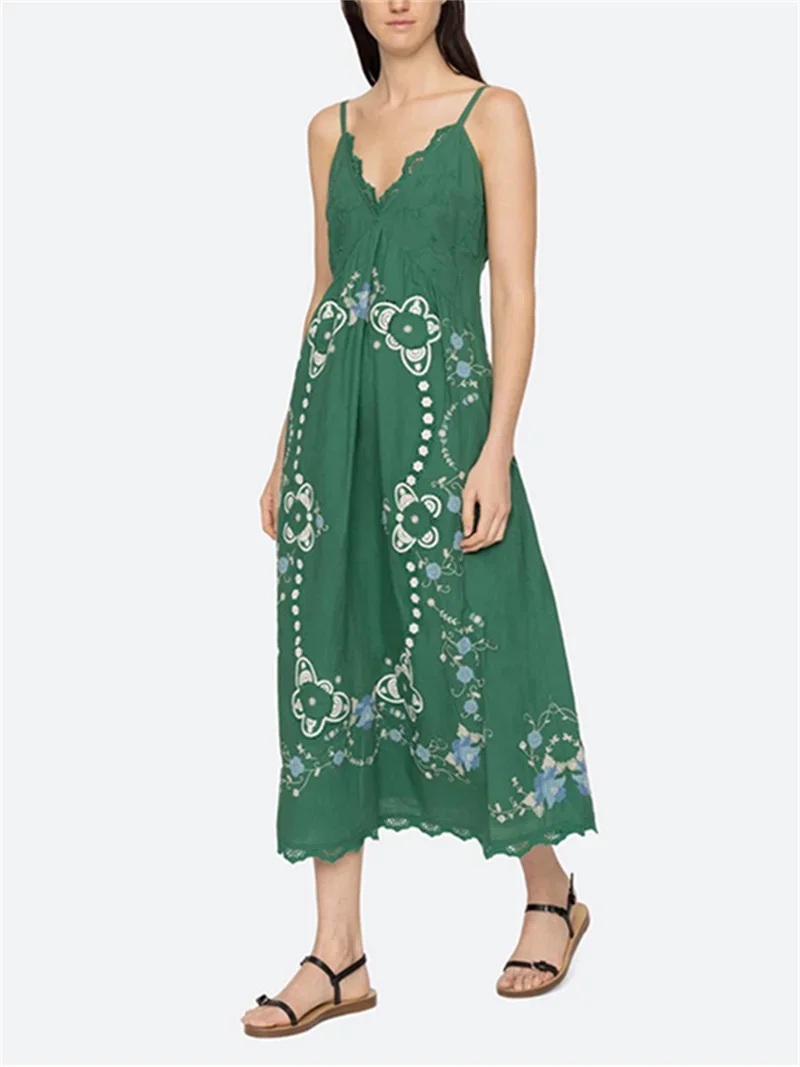 

Бело-зеленое женское платье-слинг с цветочным кружевом, вырезом V-образной формы, без рукавов, летнее, для праздников и вечеринок, коллекция 2026