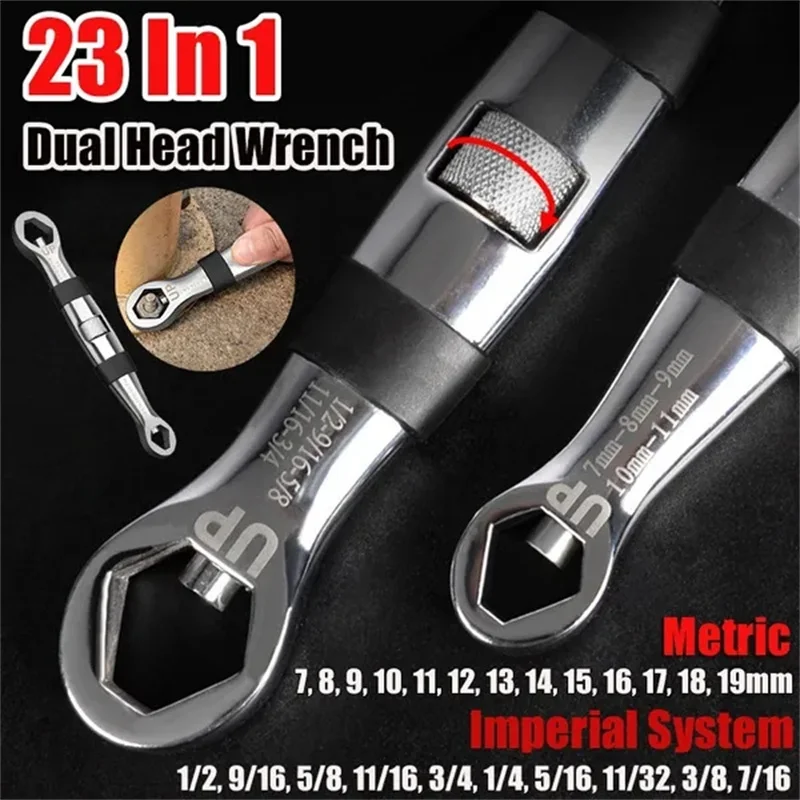 

Universal Wrench 23 In 1 Dual Head Imperial Wrench Set Ratchet Adjustable Wrench Spanner Flexible Multifunctional Hand Tool