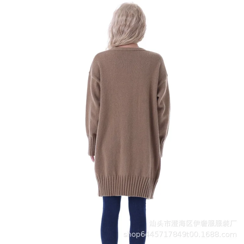 Autumn and Winter New Knitted Cardigan Fashion Simple Loose Jacket Big Yards in The Long Paragraph Versatile Spring Sweater